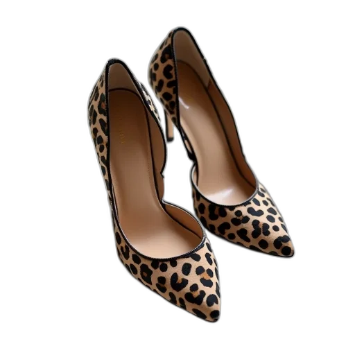 shoes, pair, black, beige, leopard, print, high-heeled, pointed transparent PNG cut-out