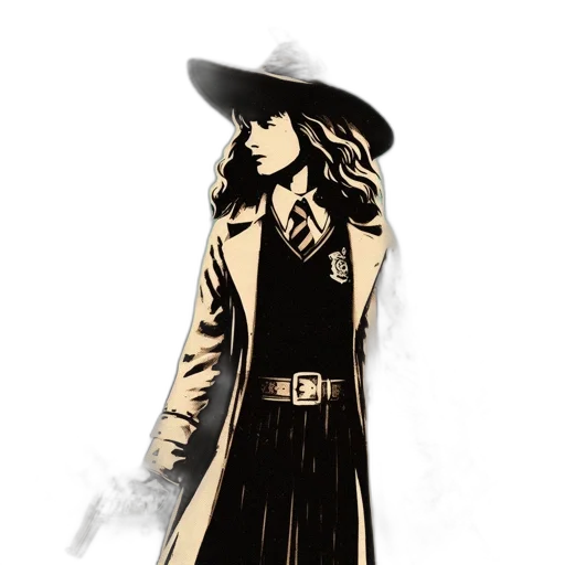 jacket, hat, staff, dress, comic book art, concept art, cartoon, pixel art transparent PNG cut-out
