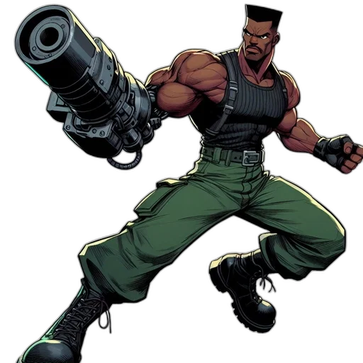 weapon, staff, comic book art, concept art, animated, character, muscular, man transparent PNG cut-out