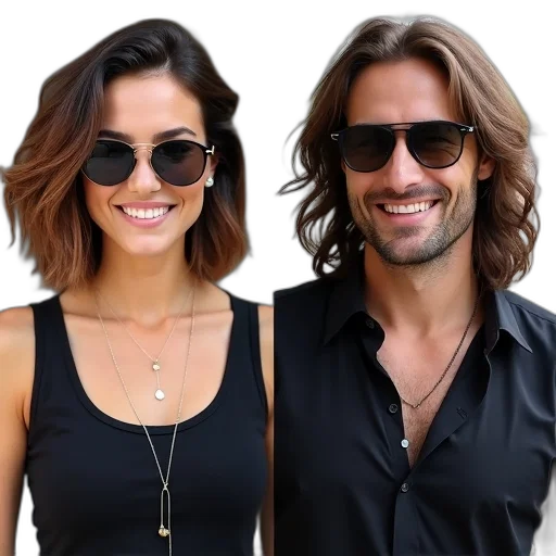 jewelry, photorealistic, side-by-side, comparison, two, individuals, different, hairstyles transparent PNG cut-out