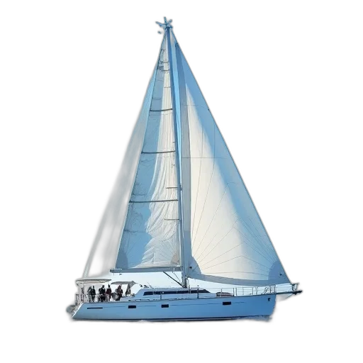 3d render, photorealistic, concept art, watercolor, blue, white, sailboat, two transparent PNG cut-out