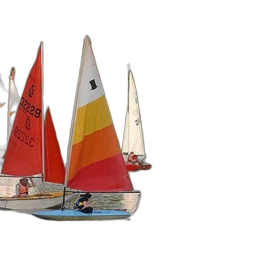 3d render, photorealistic, group, sailboats, colorful, sails, lake transparent PNG cut-out