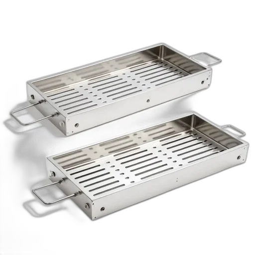 set, six, stainless, steel, barbecue, grates, displayed, against transparent PNG cut-out