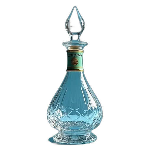 bottle, jewelry, crown, 3d render, photorealistic, blue, clear, glass transparent PNG cut-out