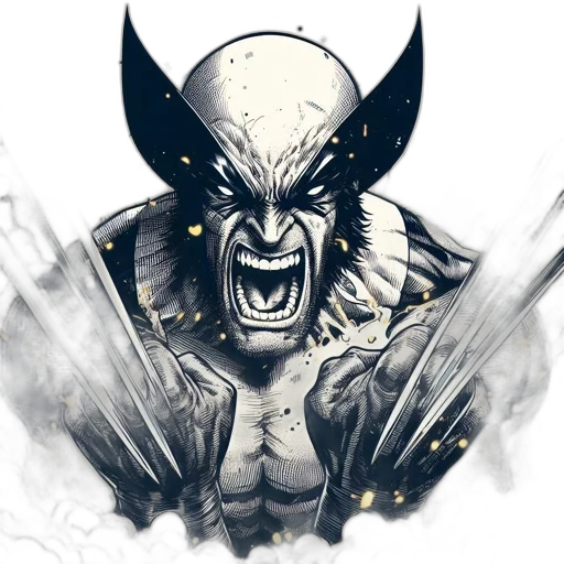comic book art, concept art, fantasy art, watercolor, intense, depiction, wolverine, reveals transparent PNG cut-out
