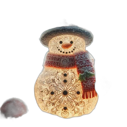 hat, 3d render, photorealistic, snow, wintry, scene, luminescent, snowman transparent PNG cut-out