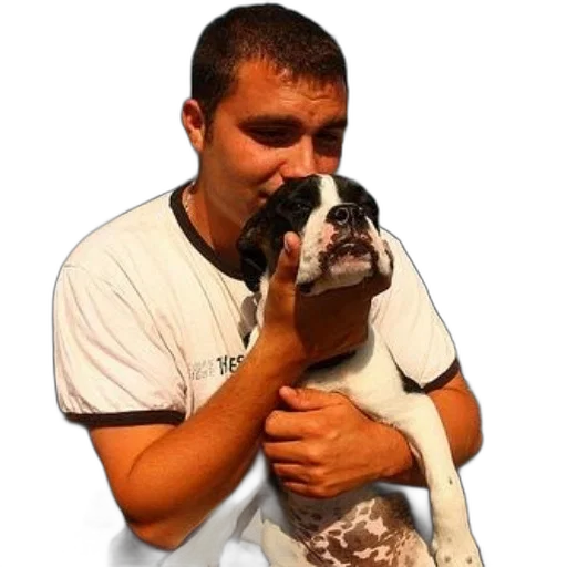 animal, staff, creature, photorealistic, man, white, t-shirt, holds transparent PNG cut-out