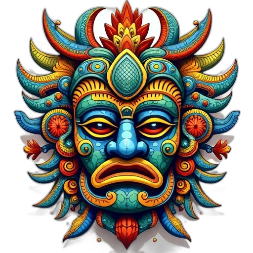 mask, face, crown, staff, fantasy art, concept art, photorealistic, 3d render transparent PNG cut-out