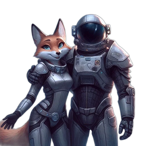robot, animal, concept art, 3d render, pixel art, comic book art, outer space, two transparent PNG cut-out