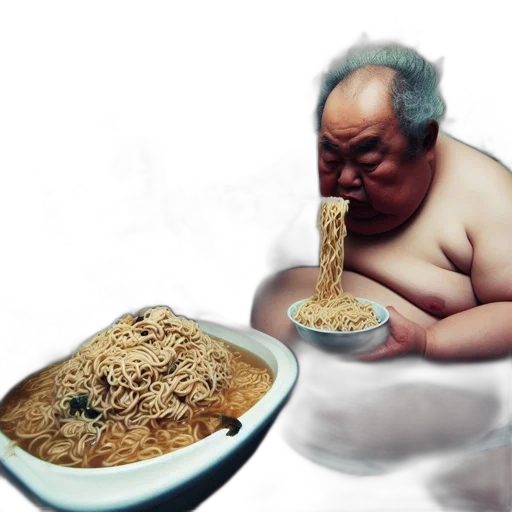 food, photorealistic, concept art, 3d render, elderly, man, eats, instant transparent PNG cut-out