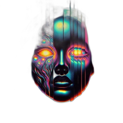 face, mask, robot, creature, cyberpunk, concept art, vaporwave, pixel art transparent PNG cut-out