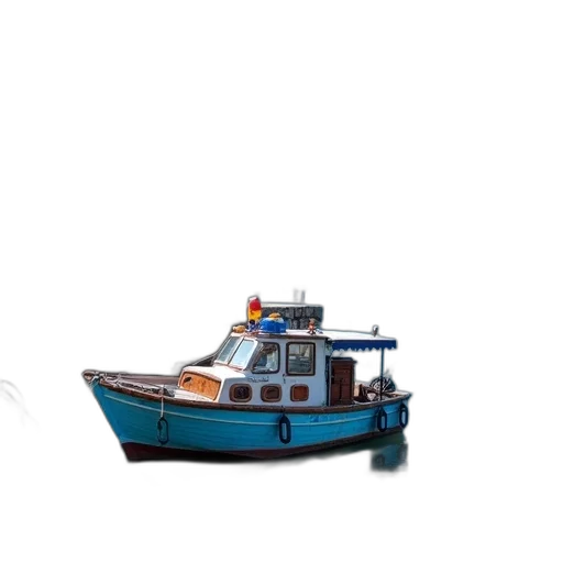 3d render, concept art, photorealistic, underwater, small, fishing, boat, docked transparent PNG cut-out