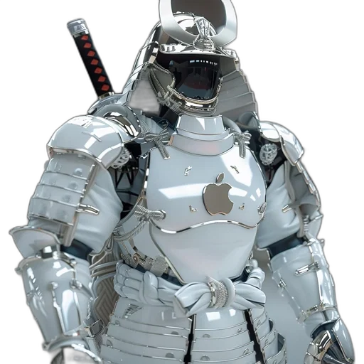 robot, jacket, sword, weapon, 3d render, concept art, cyberpunk, photorealistic transparent PNG cut-out