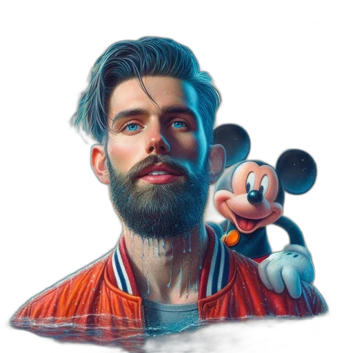 jacket, face, animal, cartoon, photorealistic, concept art, 3d render, blue transparent PNG cut-out