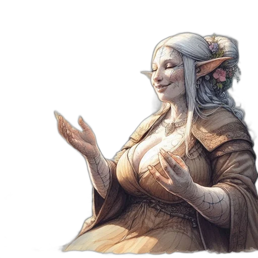 staff, fantasy art, concept art, woman, elf-like, features, adorned, flower transparent PNG cut-out