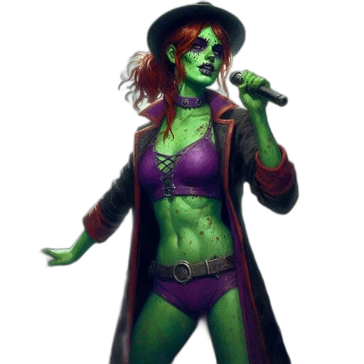 concept art, comic book art, fantasy art, pixel art, green, green-skinned, woman, fiery transparent PNG cut-out