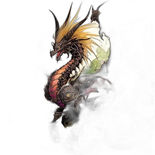 dragon, creature, staff, animal, concept art, fantasy art, watercolor, photorealistic transparent PNG cut-out