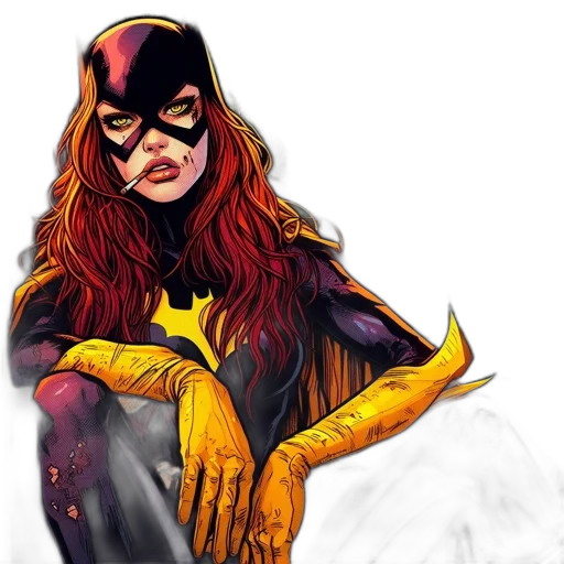 comic book art, concept art, fantasy art, cartoon, red-haired, female, superhero, smokes transparent PNG cut-out