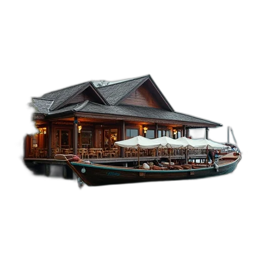 building, furniture, 3d render, photorealistic, concept art, longtail, boat, front transparent PNG cut-out