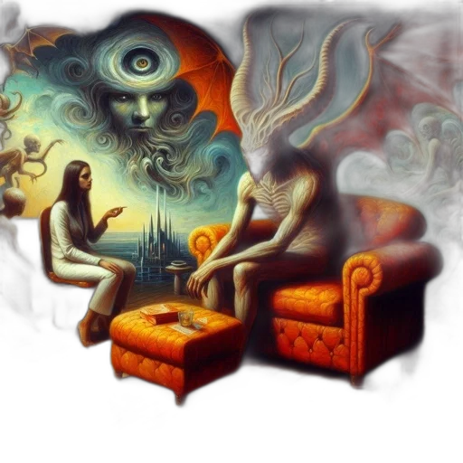 furniture, creature, fantasy art, concept art, pixel art, oil painting, fog, fire transparent PNG cut-out