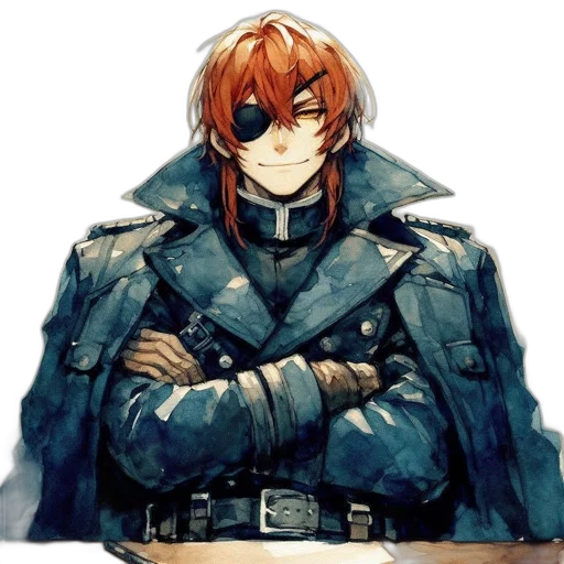 jacket, staff, face, sword, concept art, pixel art, fantasy art, anime transparent PNG cut-out