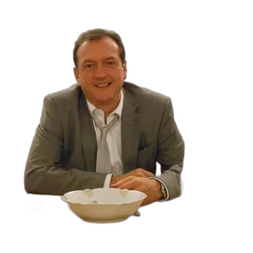 food, man, suit, sits, table, bowl, beer, bottles transparent PNG cut-out