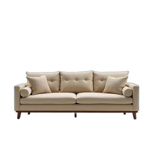 furniture, 3d render, photorealistic, earth tones, monochrome, beige, fabric, sofa transparent PNG cut-out