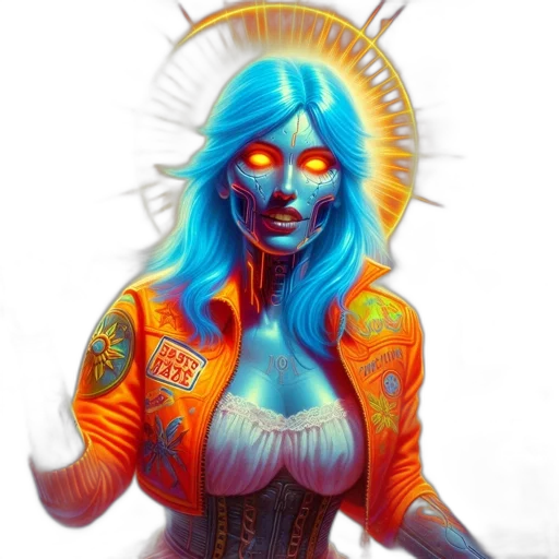 comic book art, fantasy art, concept art, cyberpunk, neon lights, outer space, blue, neon transparent PNG cut-out