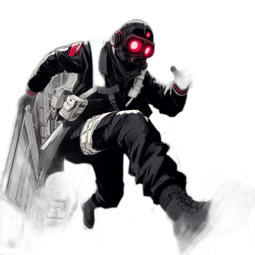 robot, mask, concept art, comic book art, cyberpunk, fantasy art, monochrome, dark transparent PNG cut-out