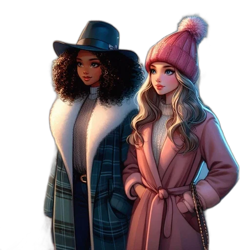 hat, jacket, concept art, cartoon, fantasy art, comic book art, snow, neon lights transparent PNG cut-out