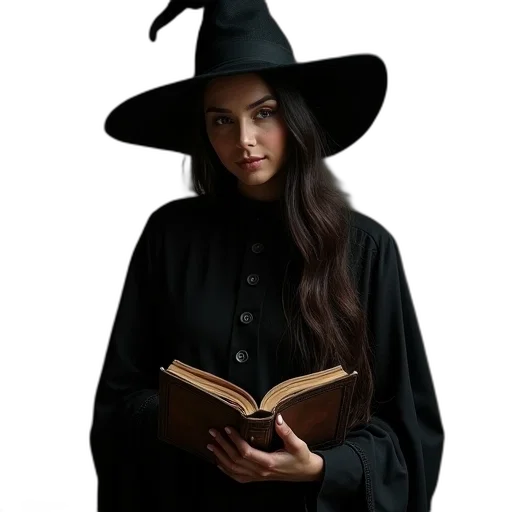 hat, staff, dress, jacket, fantasy art, concept art, photorealistic, woman transparent PNG cut-out