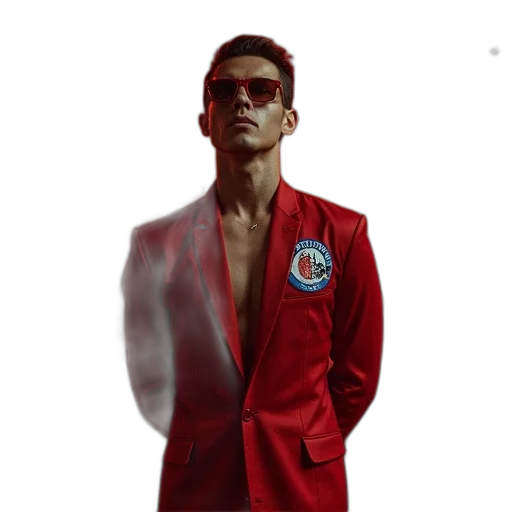 jacket, photorealistic, concept art, 3d render, pixel art, fire, red, movie transparent PNG cut-out