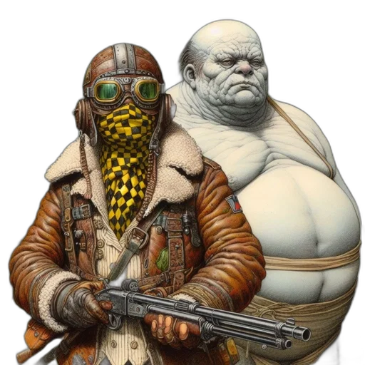mask, concept art, cyberpunk, fantasy art, comic book art, two, figures, steampunk transparent PNG cut-out