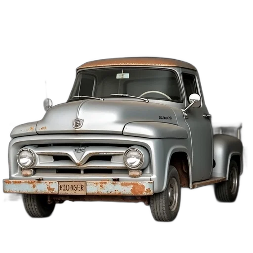car, 3d render, photorealistic, silver, pickup, truck, weathered, rusty transparent PNG cut-out