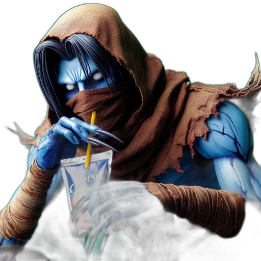 staff, mask, concept art, fantasy art, comic book art, photorealistic, blue, unusual transparent PNG cut-out
