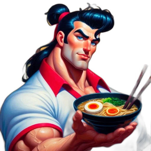 food, concept art, comic book art, pixel art, cartoon, muscular, character, ponytail transparent PNG cut-out