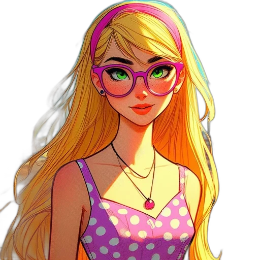 dress, face, hair, cartoon, fantasy art, anime, comic book art, neon transparent PNG cut-out