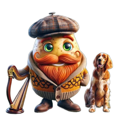 staff, concept art, photorealistic, anthropomorphic, potato, character, stands, near transparent PNG cut-out