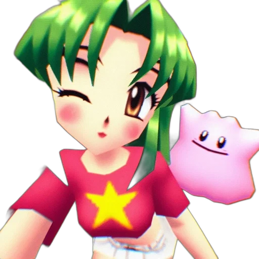 3d render, pixel art, vaporwave, concept art, green, animated, character, hair transparent PNG cut-out