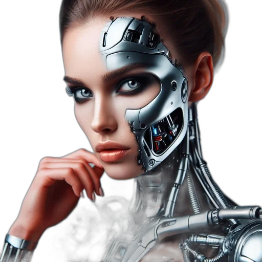 robot, face, mask, cyberpunk, photorealistic, concept art, fantasy art, woman transparent PNG cut-out