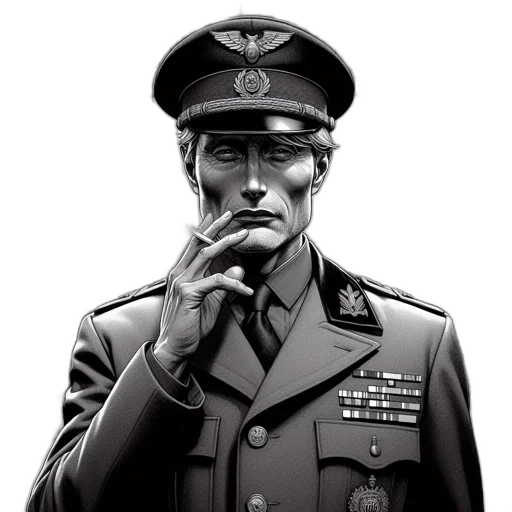 staff, face, jacket, weapon, comic book art, photorealistic, concept art, cartoon transparent PNG cut-out