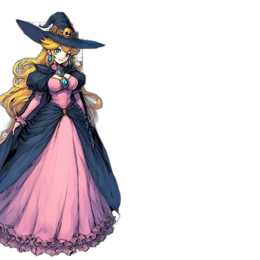 dress, hat, staff, concept art, fantasy art, pixel art, anime, illustrated transparent PNG cut-out