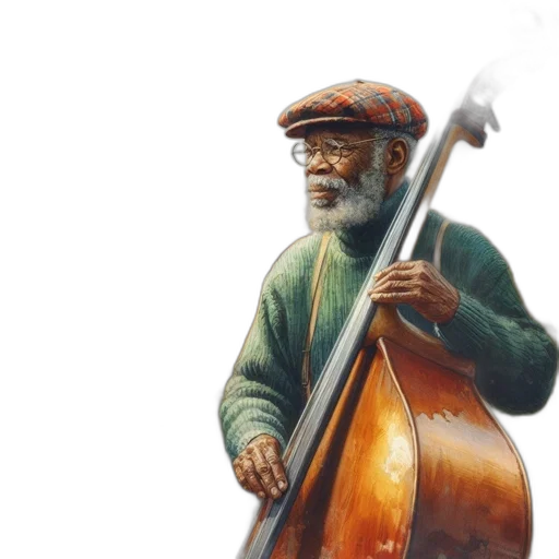 staff, watercolor, oil painting, photorealistic, concept art, elderly, man, plays transparent PNG cut-out