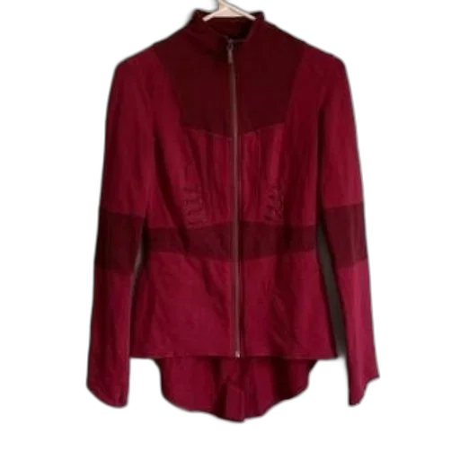 jacket, red, zipper, long, sleeves, hanging, against, white transparent PNG cut-out