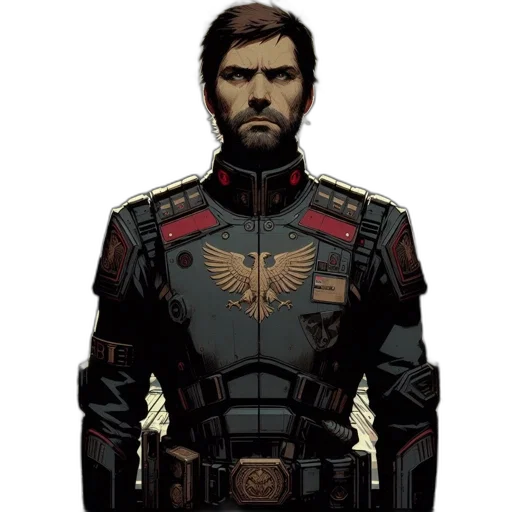 jacket, face, comic book art, concept art, pixel art, fantasy art, dark, red transparent PNG cut-out