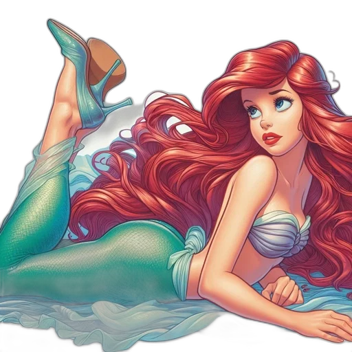 fantasy art, comic book art, concept art, watercolor, underwater, colorful, illustration, reclining transparent PNG cut-out