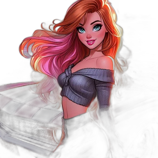 dress, fantasy art, concept art, watercolor, comic book art, fire, underwater, colorful transparent PNG cut-out