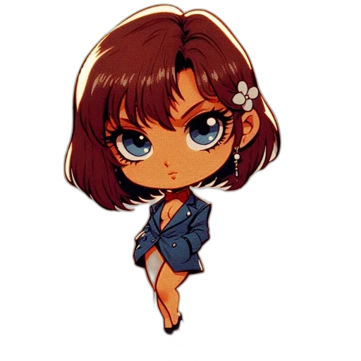 pixel art, anime, cartoon, concept art, blue, chibi-style, character, blazer transparent PNG cut-out