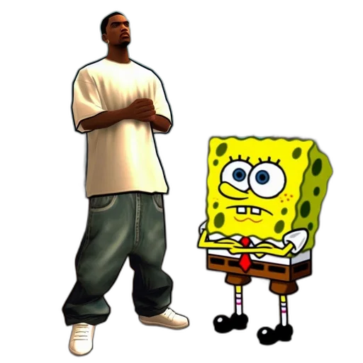 concept art, 3d render, cartoon, spongebob, squarepants, carl, johnson, grand transparent PNG cut-out