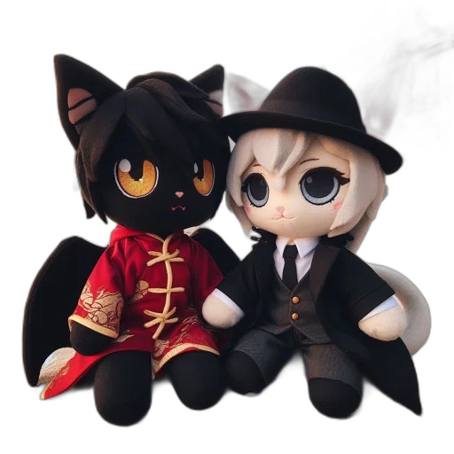 concept art, fantasy art, 3d render, pixel art, two, distinctive, plush, toys transparent PNG cut-out